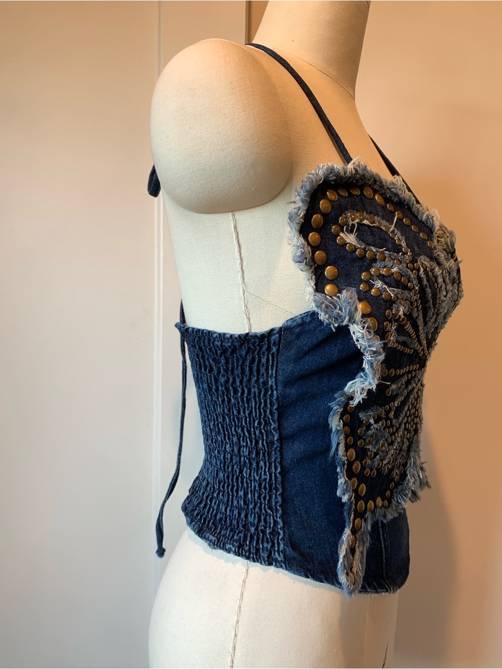 AKIRA Blue Denim Butterfly Studded Corset Camisole - Picture 5 of 10